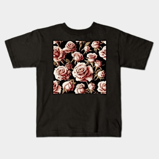 Vintage Blush Brown Roses on Dark Background Kids T-Shirt